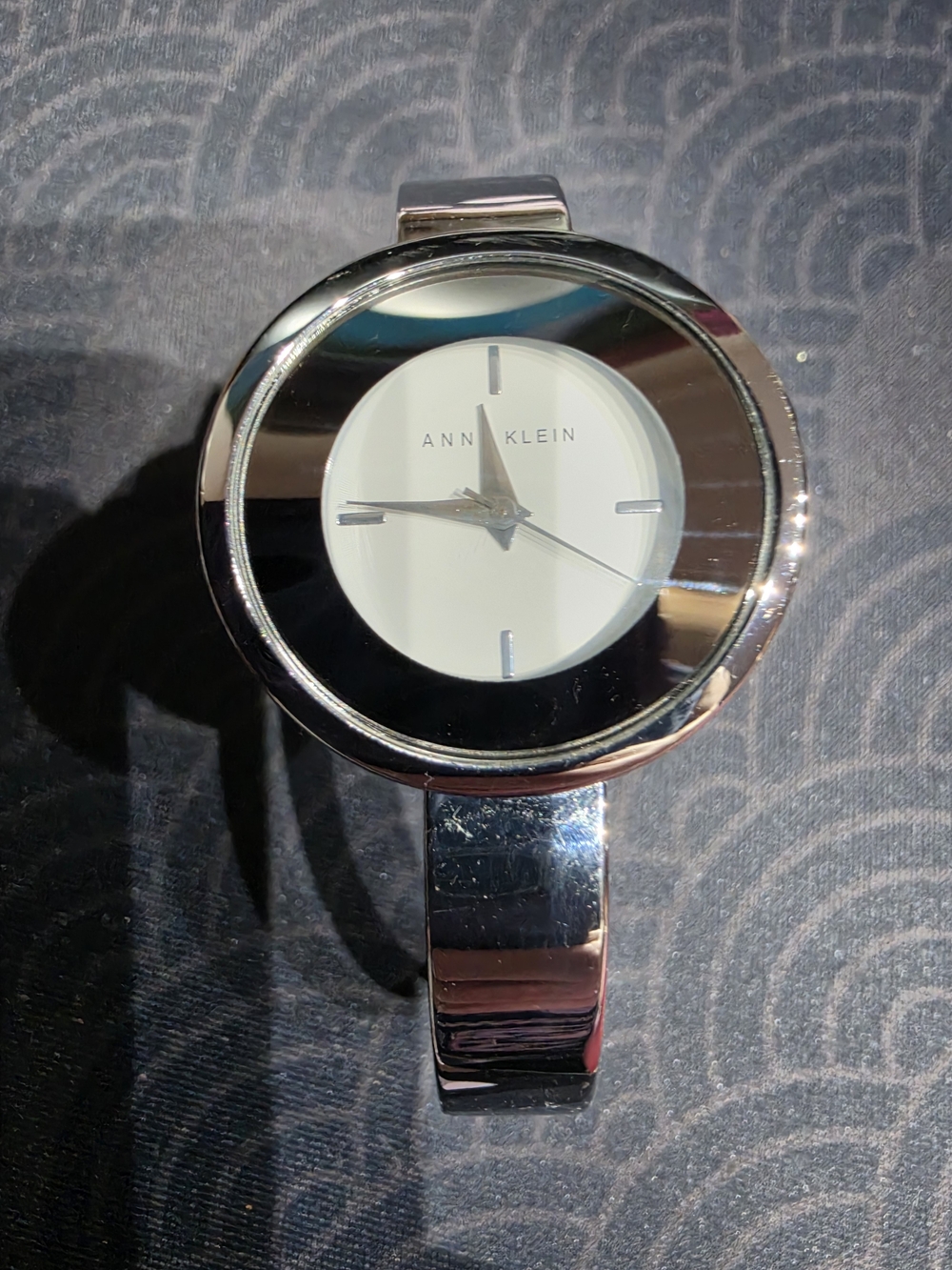 Anne Klein Silver and White Bangle Bracelet Watch